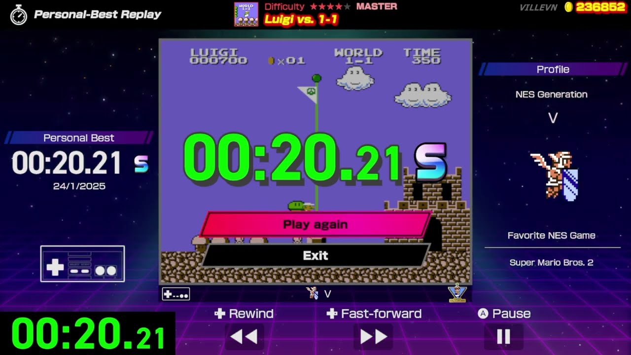 TIED WORLD RECORD - Luigi vs. 1-1 (20.21) - S Rank - Nintendo World Championships NES Edition