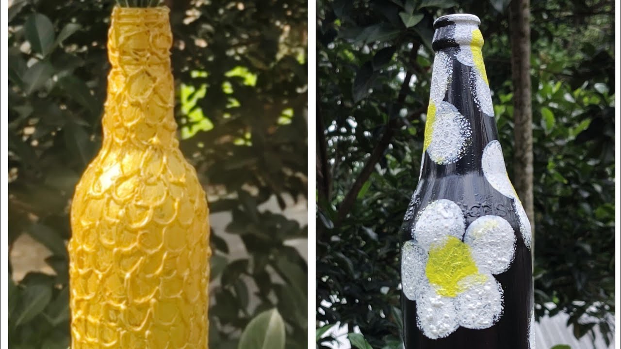 2 Super Easy Beautiful Glass Bottle Art Ideas . DIY Waste material Craft . Home Decor @ichha1379