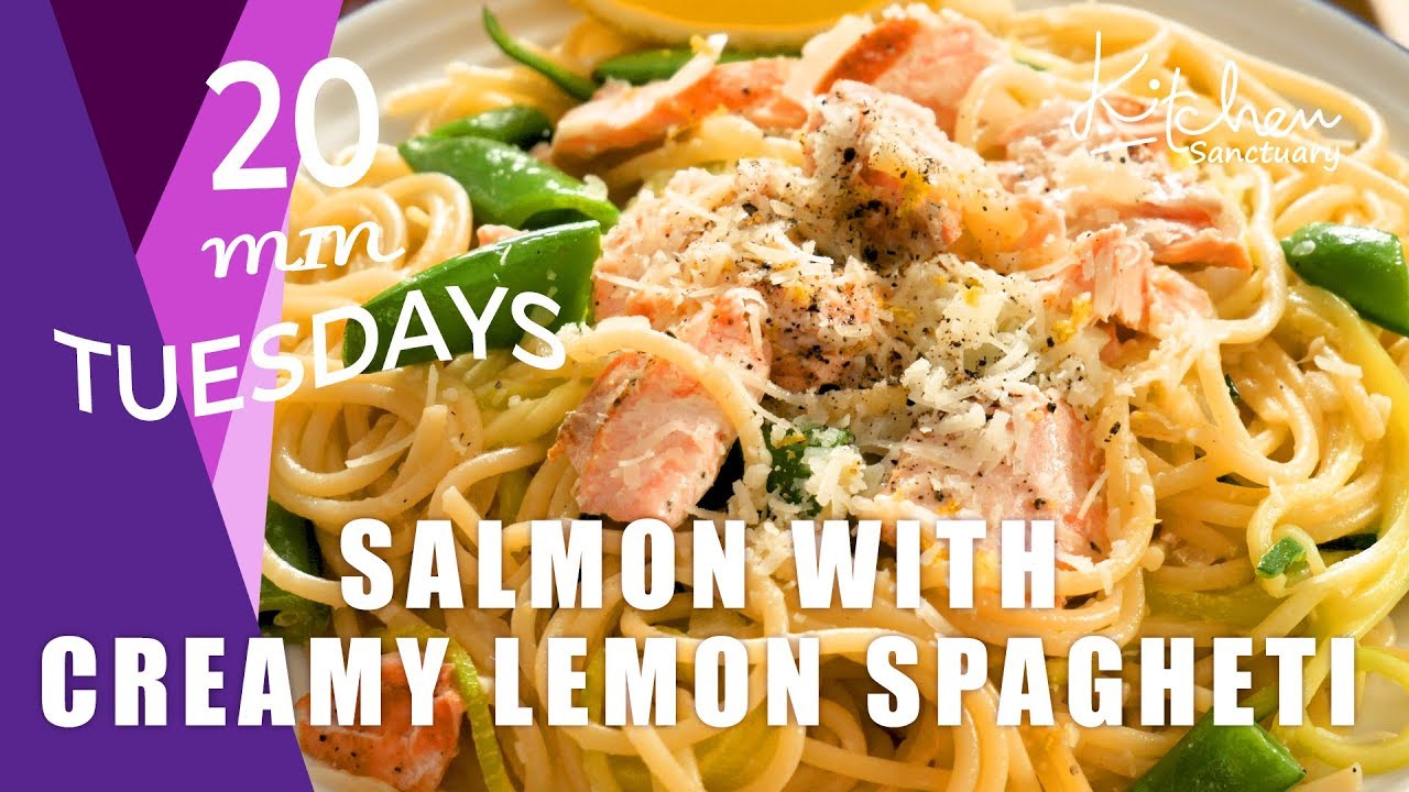Pan Fried Salmon with Creamy Lemon Spaghetti