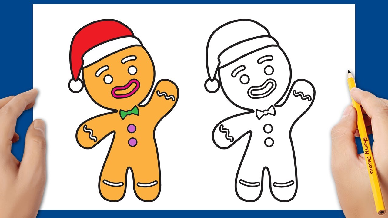 Dessin de Noël: Comment dessiner un biscuit de Noël de bonhomme en pain d'épice facile