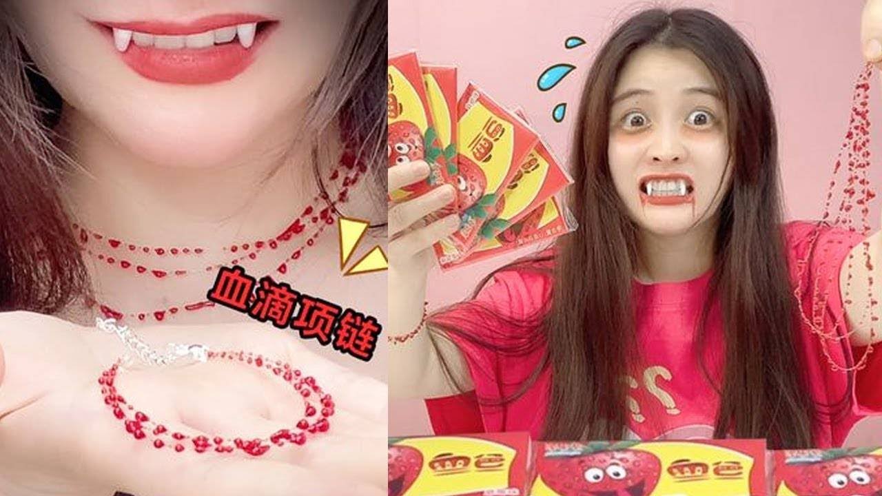 Blood Drop Necklace Found in Chewing Gum! Wear it to become a vampire？