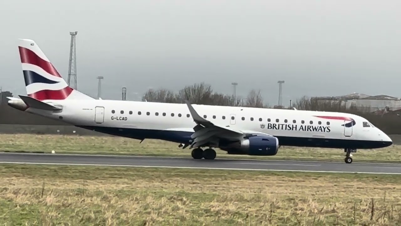 British Airways Embraer E190LR landing at Belfast City Airport (BHD) 