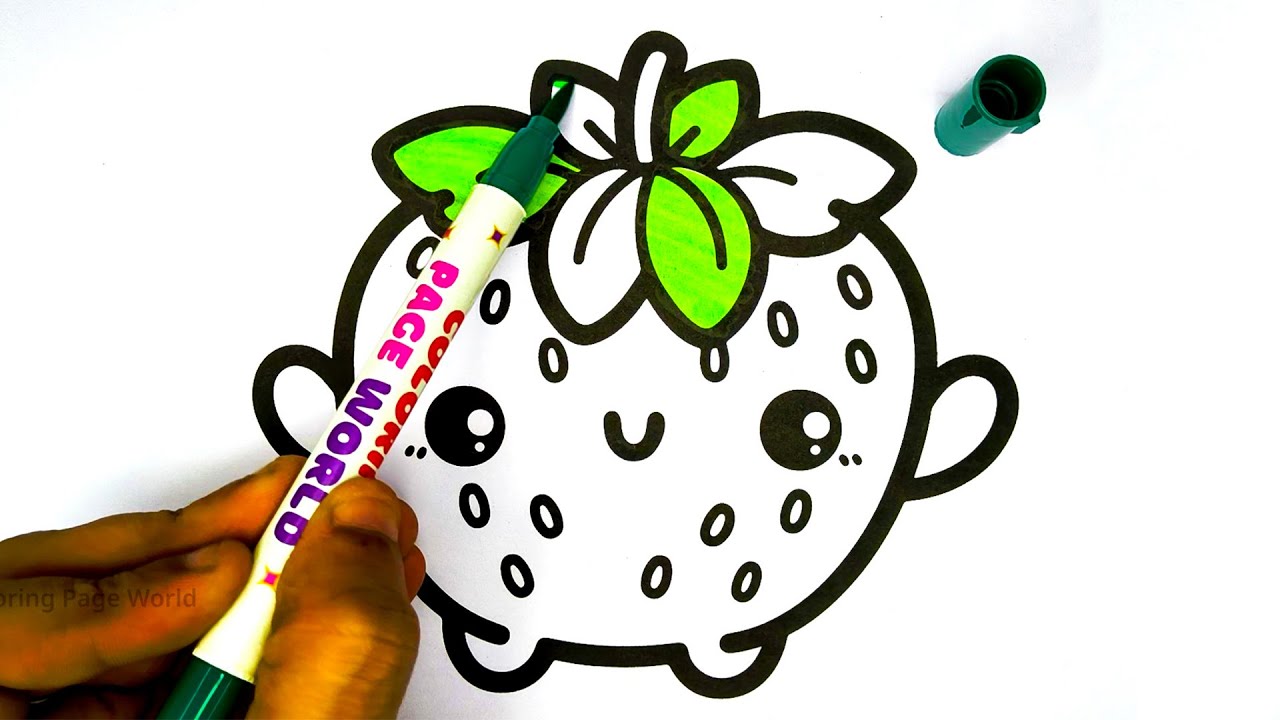 How to Color a Cute Strawberry – Easy Fruit Art for Kids & Toddlers 🍓🖍️