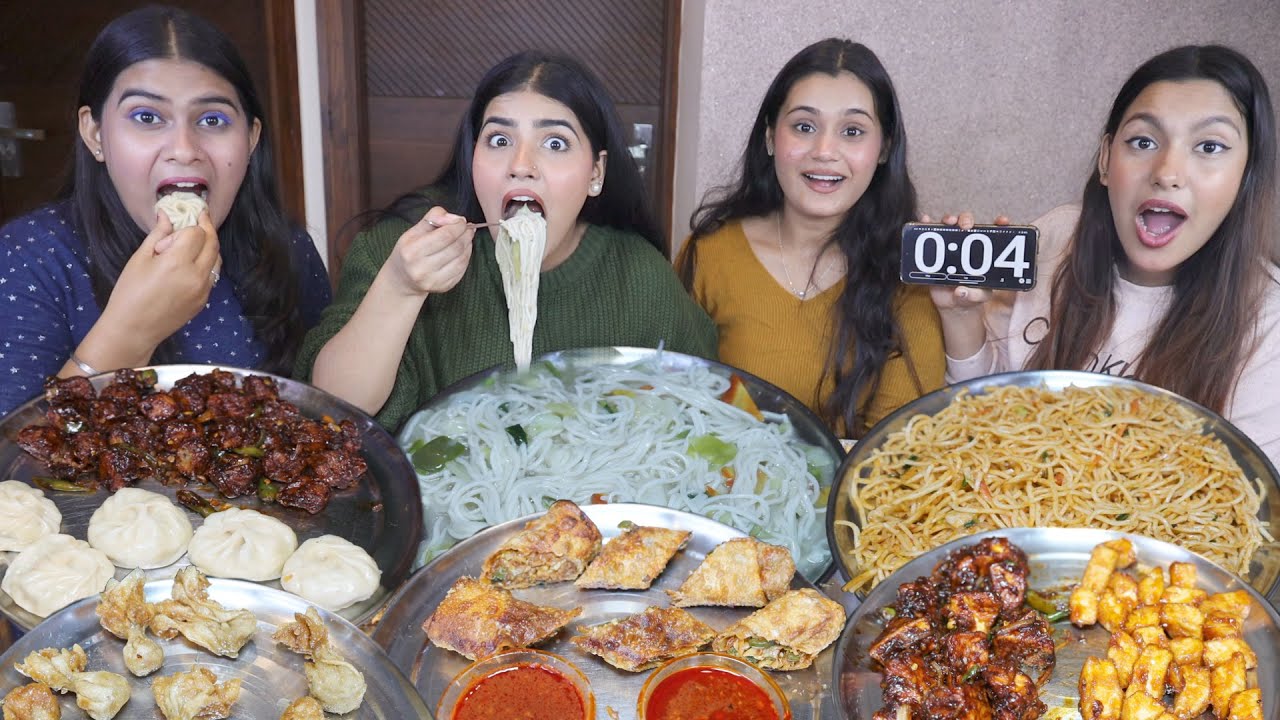 Chinese Street Food Challenge | Cantonese Noodles, Momos, Spring Roll, Chilli Potato, Spicy Noodles