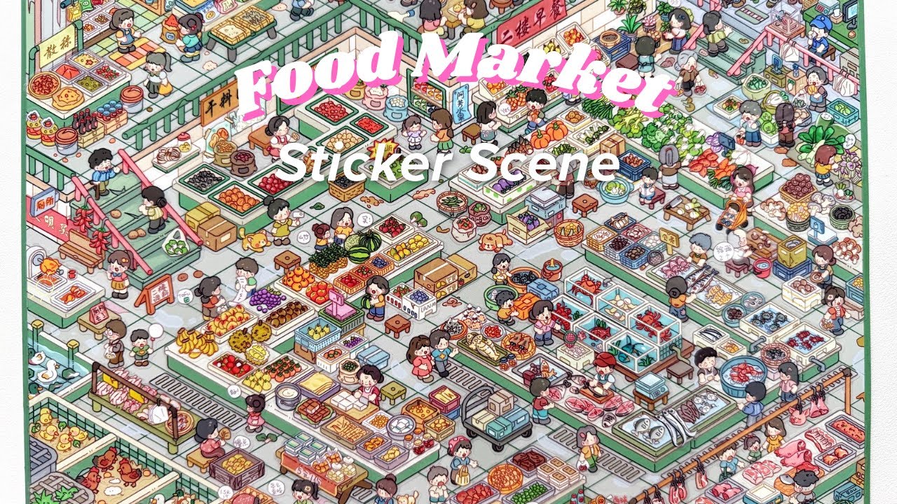 ASMR | FOOD MARKET | 3D STICKER SCENE DIY | RELAXING MINIATURE STICKERS