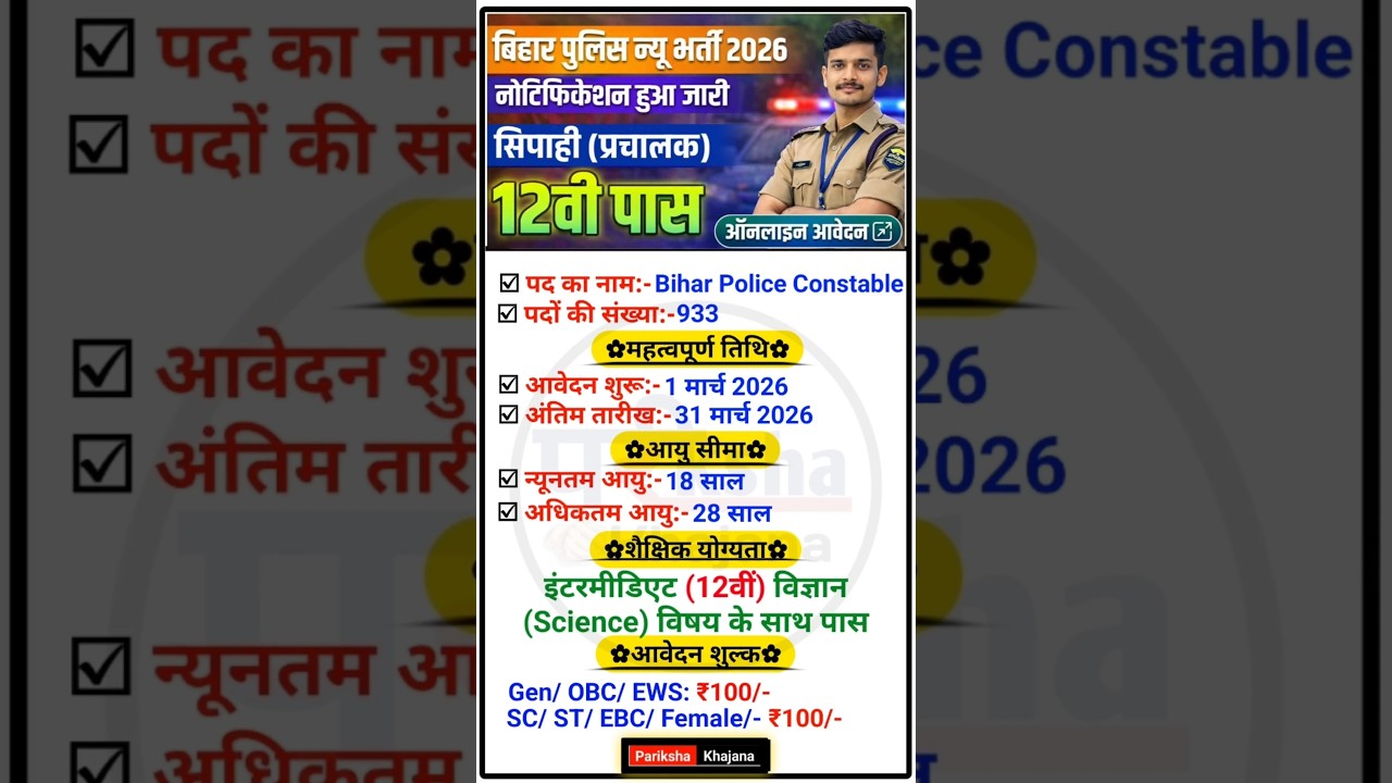 Bihar Police Constable Operator 2026 Notification Out | 993 Vacancy | Apply Online #ytshorts #police