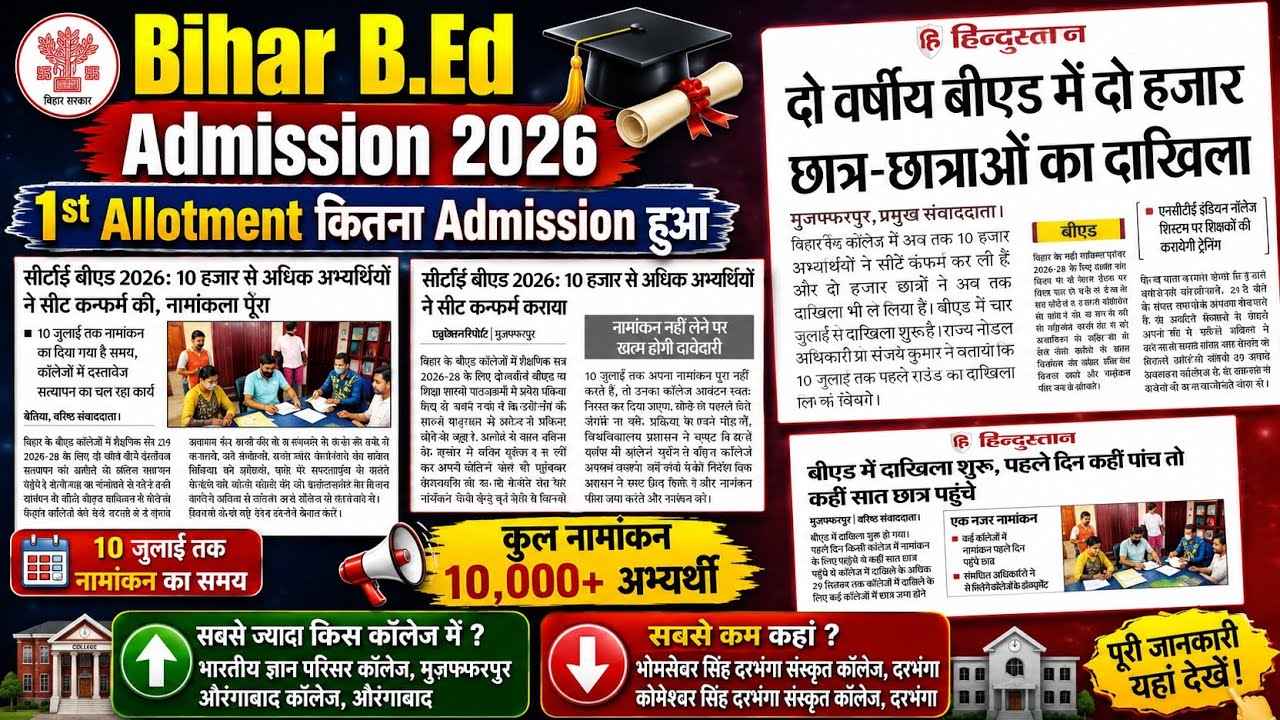 bihar b.ed first round admission,bihar b.ed news,bihar bed college allotmen,bihar bed admission 2026