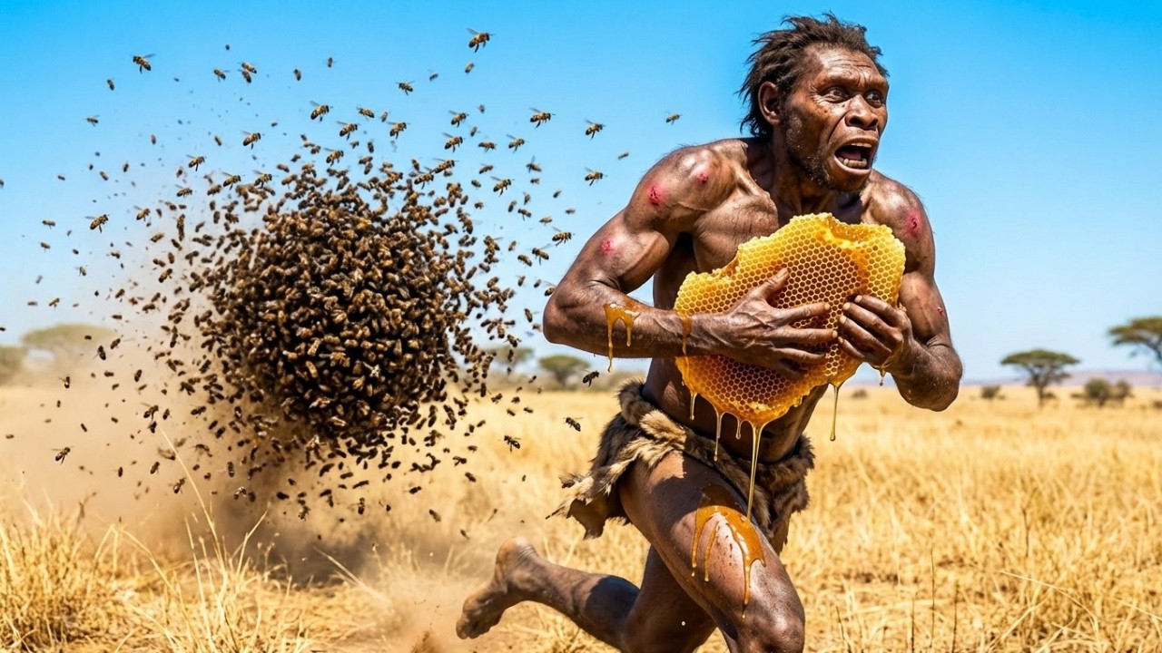 Life Million Years Ago | Primitive Humans Stole Wild Honey and Escaped into the River