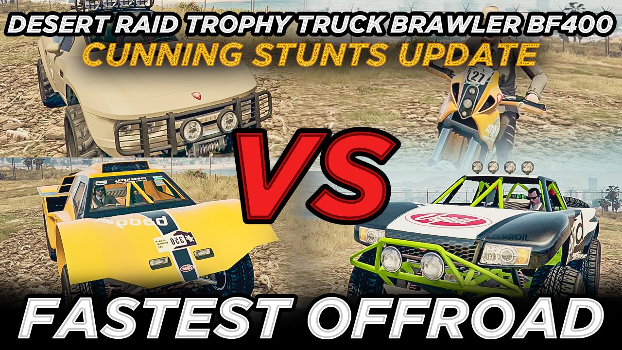 Desert Raid vs Trophy Truck vs Brawler vs BF400 (Cunning Stunts Update)