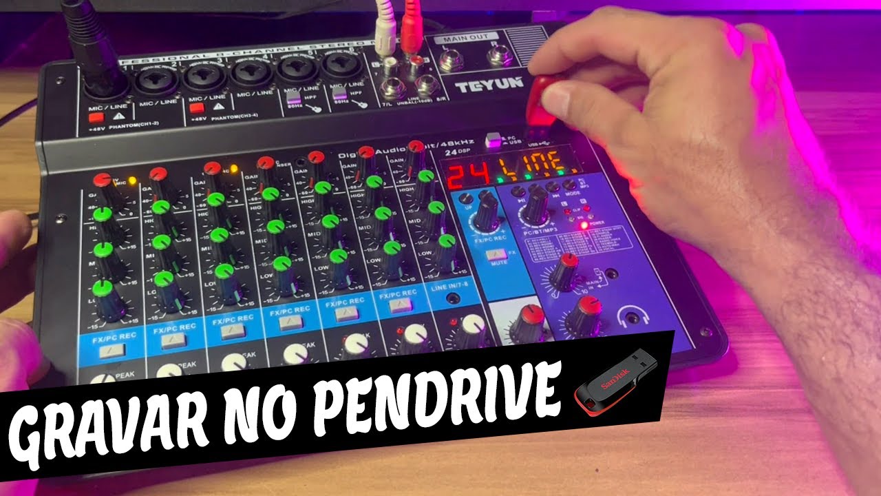 Gravando direto no PENDRIVE na TEYUN A8 Mesa de Som e Interface de Áudio. REVIEW PARTE 02.