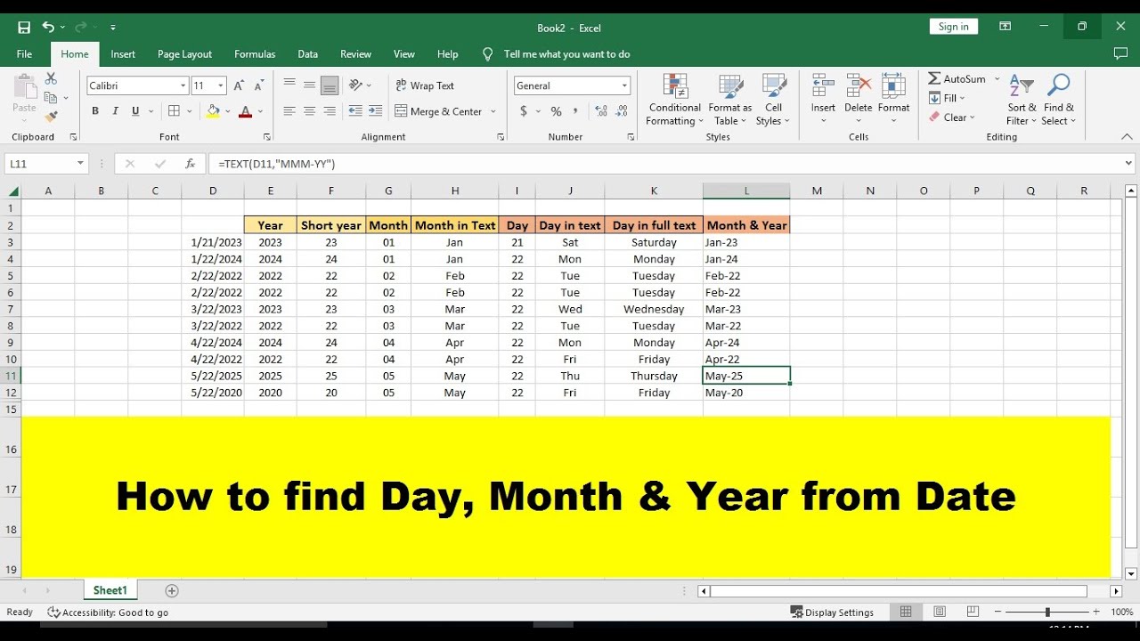 MS Excel- Extract Day, Month, Year from Date in Excel | Text Function