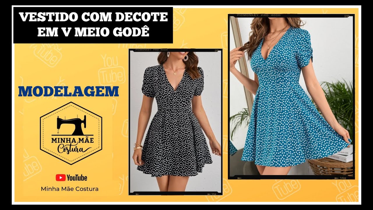 VESTIDO COM DECOTE EM V MEIO GODÊ - PASSO A PASSO DA MODELAGEM