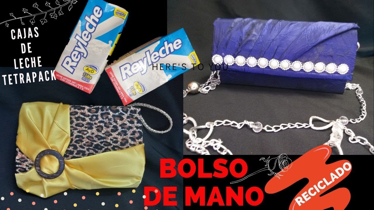 DIY..2 BOLSOS DE MANO para FIESTA con CAJAS DE LECHE TETRA PACK./ RECICLADO.