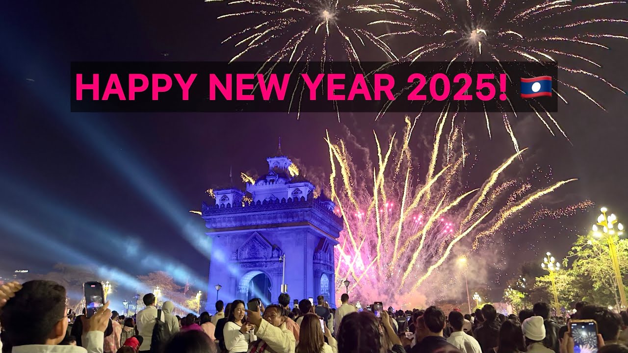 Laos Put On An INCREDIBLE Drone & Fireworks Show! Happy New Year From Capital Vientiane! 🎉🍾🇱🇦