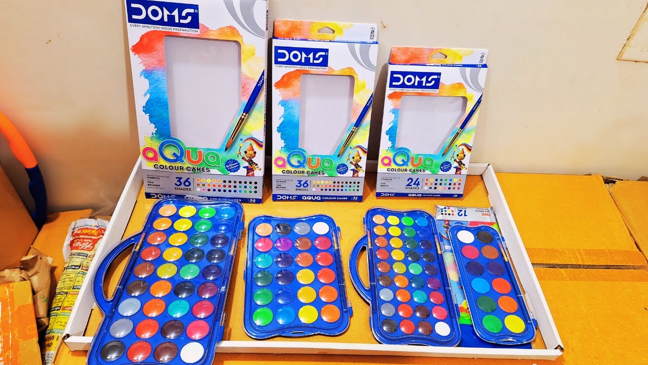 Unboxing and Review of Doms Non Toxic Water Colour Cake Set with Paint Brush