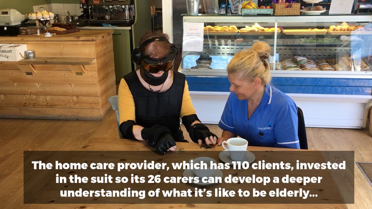 Trying out the Gert suit owned by Ipswich-based Anglia Care