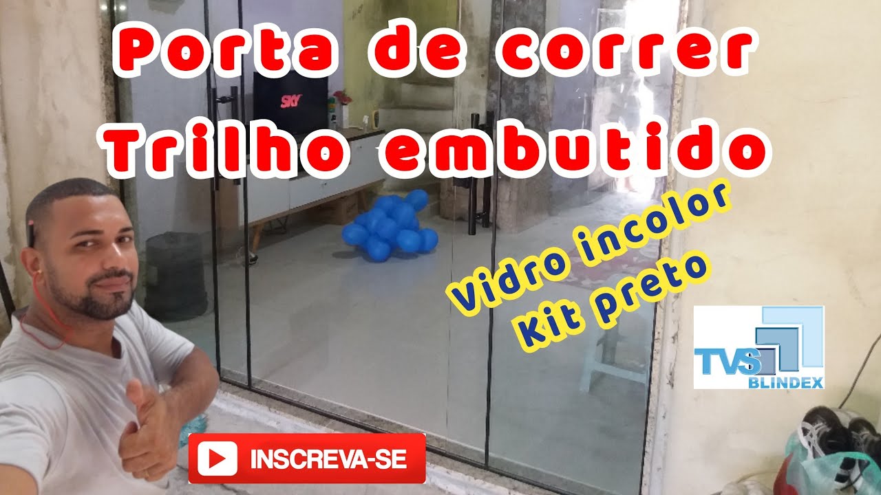 Porta 4 folhas vidro incolor kit preto  (2.10x2.40)