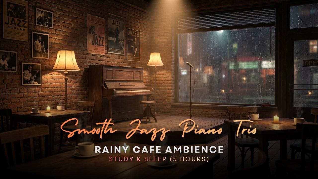 Smooth Jazz Piano Trio 🎹 Rainy Cafe Ambience | Study & Sleep (5 Hours)