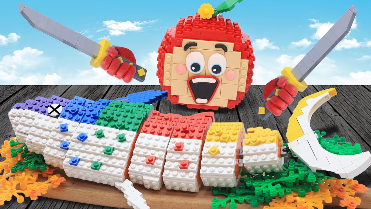 LEGO Seafood : Catching Giant Rainbow Fish Mukbang Challenge IRL - Stop Motion Cooking ASMR