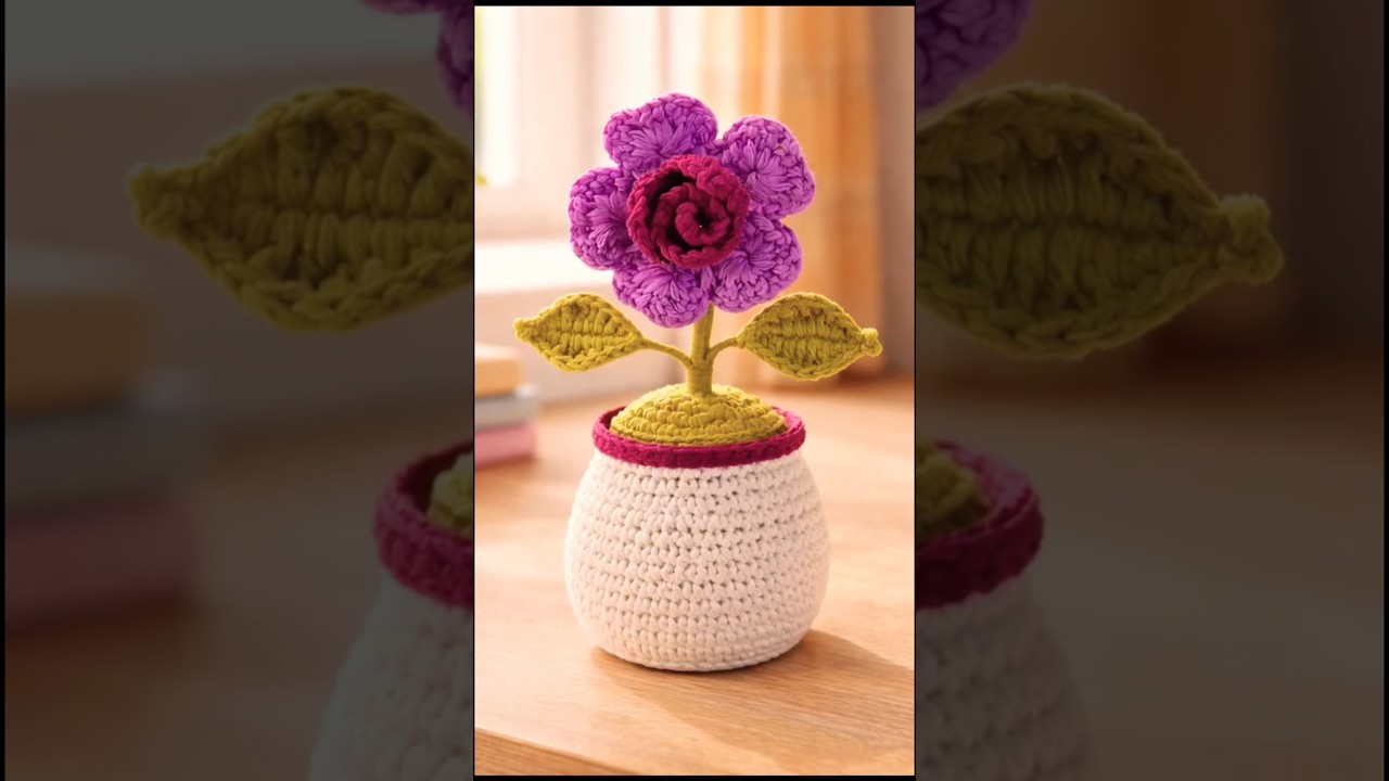 Cute Crochet Flower Pot 🌸🪴 | Easy DIY #shorts #viral #flowers #yt