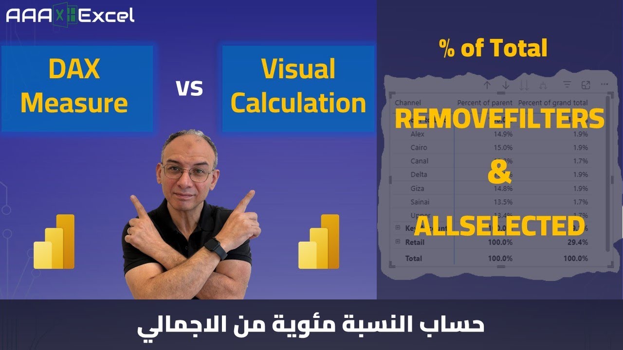 باور بي آي | داكس | نسبة مئوية من الاجمالي Power BI | CALCULATE | REMOVEFILTERS | ALLSELECTED