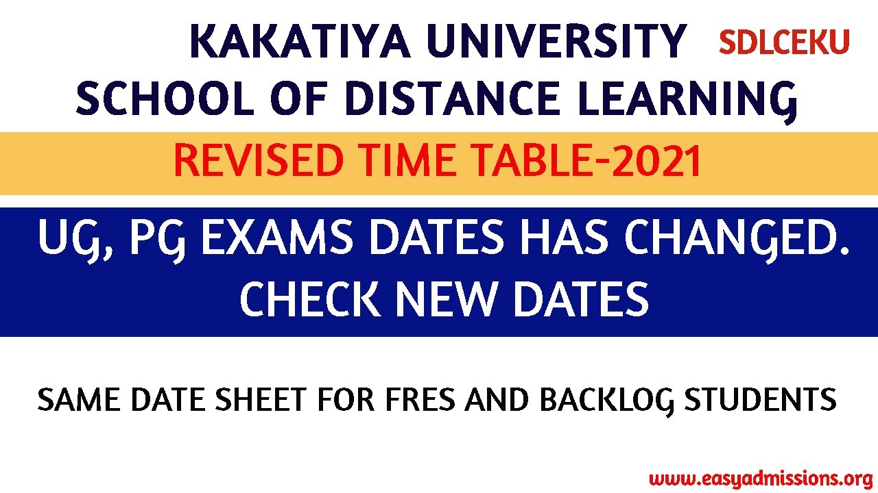 Kakatiya University Degree Exam Time Table 2020 |SDLCEKU Exams 2020 KU Open Degree,PG Exam(Revised)
