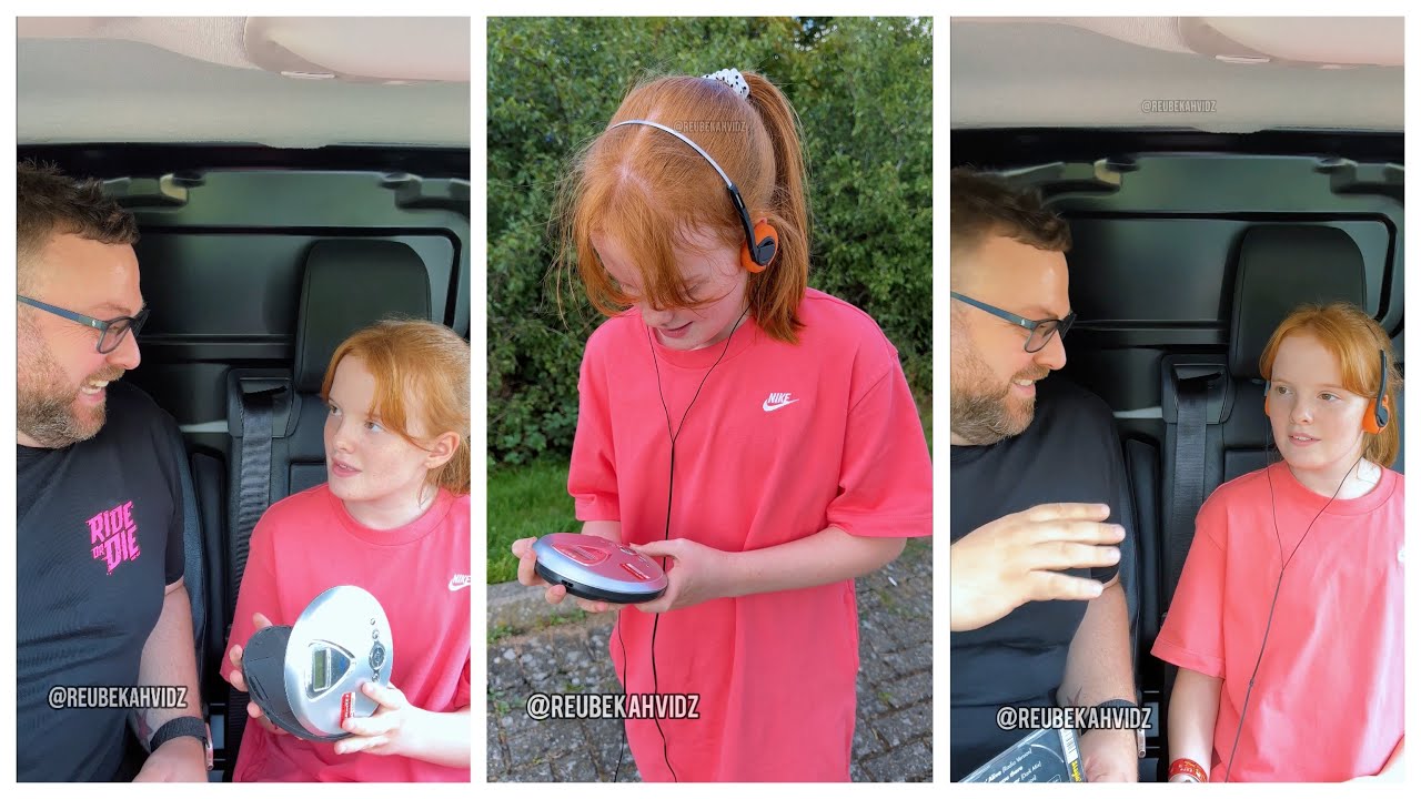 Daughter reacts to old school CD player