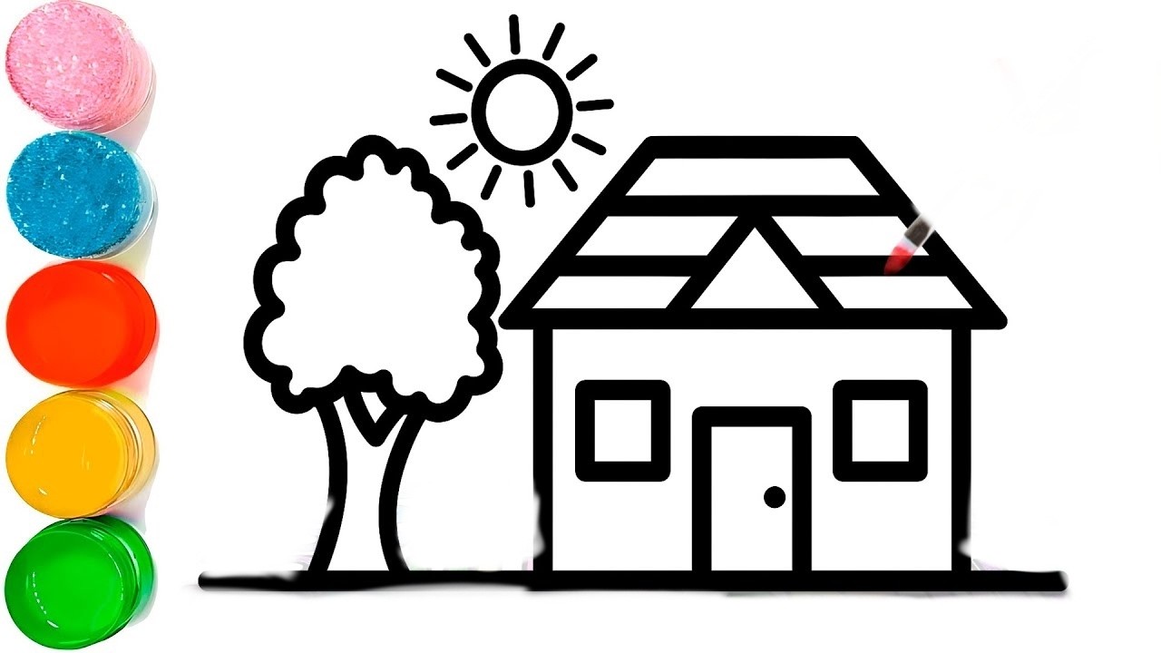 House Drawing / How to Draw a House Easy Step by Step / Beautiful House Scenery Drawing Easy Steps