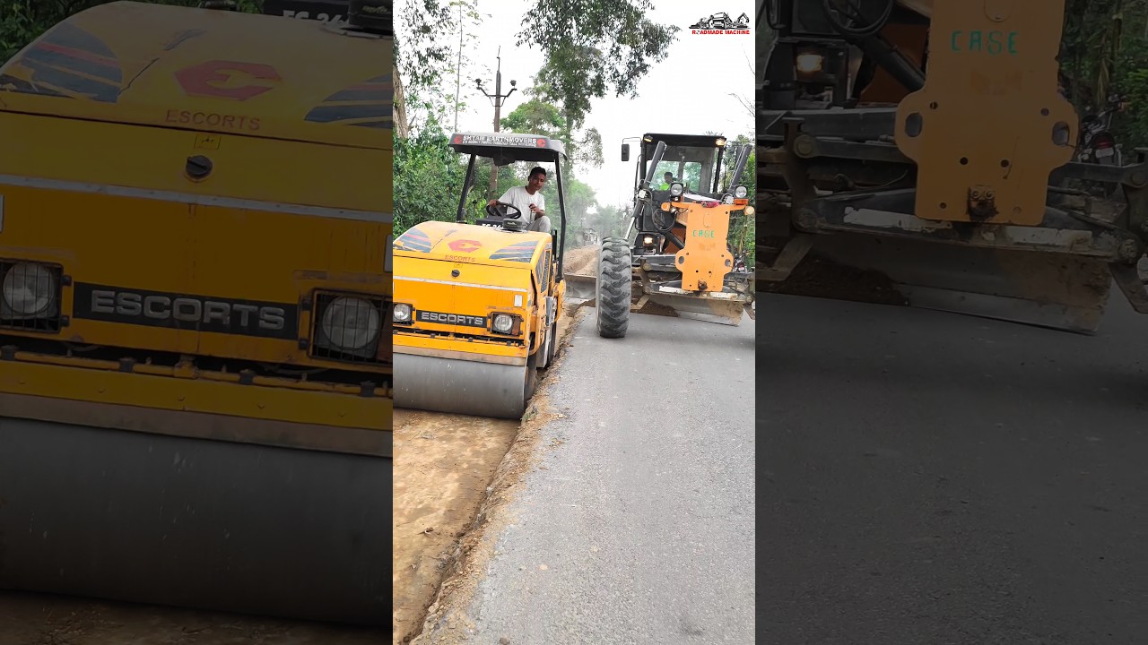 escorts mini roller & case grader working on road 💯💪🔥 #case #roller #jcb #tractor