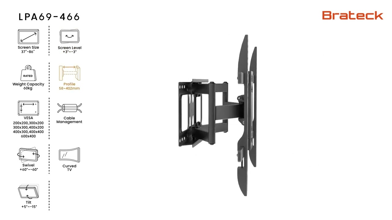 Heavy-Duty Steel Full-Motion TV Wall Mount | LPA69-466 | Brateck