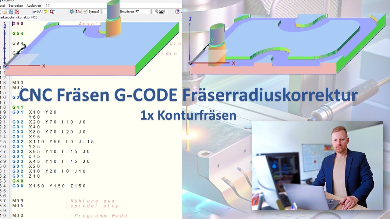 Lehrgang CNC Fr&auml;sen | Kostenlose Software | PAL G-Code G41,G42 | Fr&auml;serradiuskorrektur | Video 6