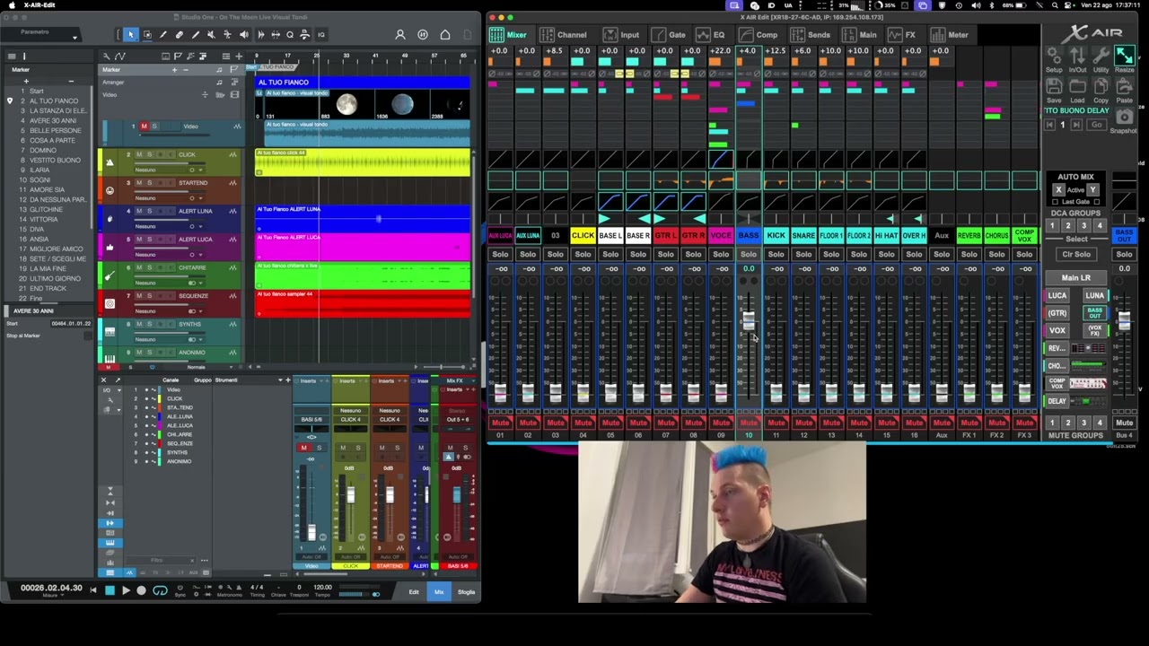 Behringer xr18 - sequenze live (set up On The Moon)