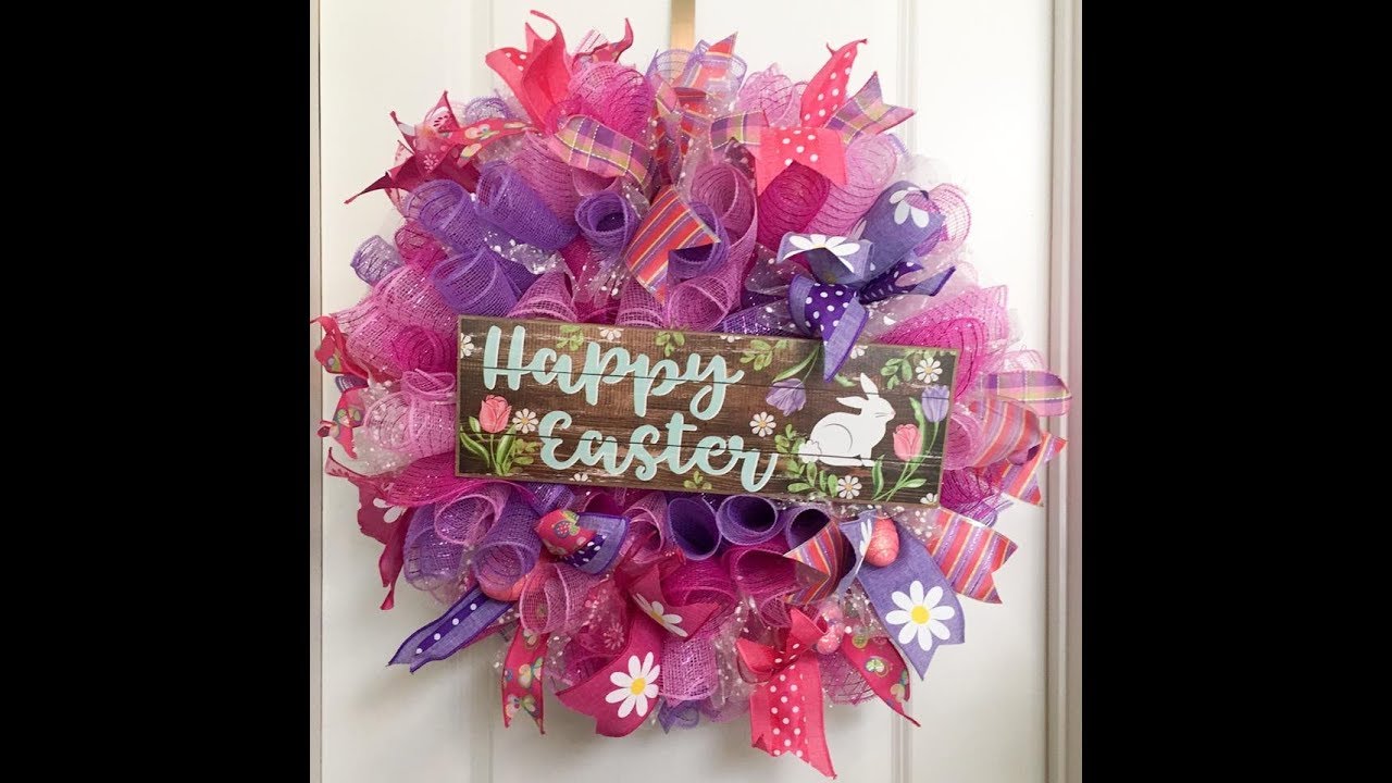 How to make a Curly Deco Mesh wreath with ruffles for Easter or Spring
