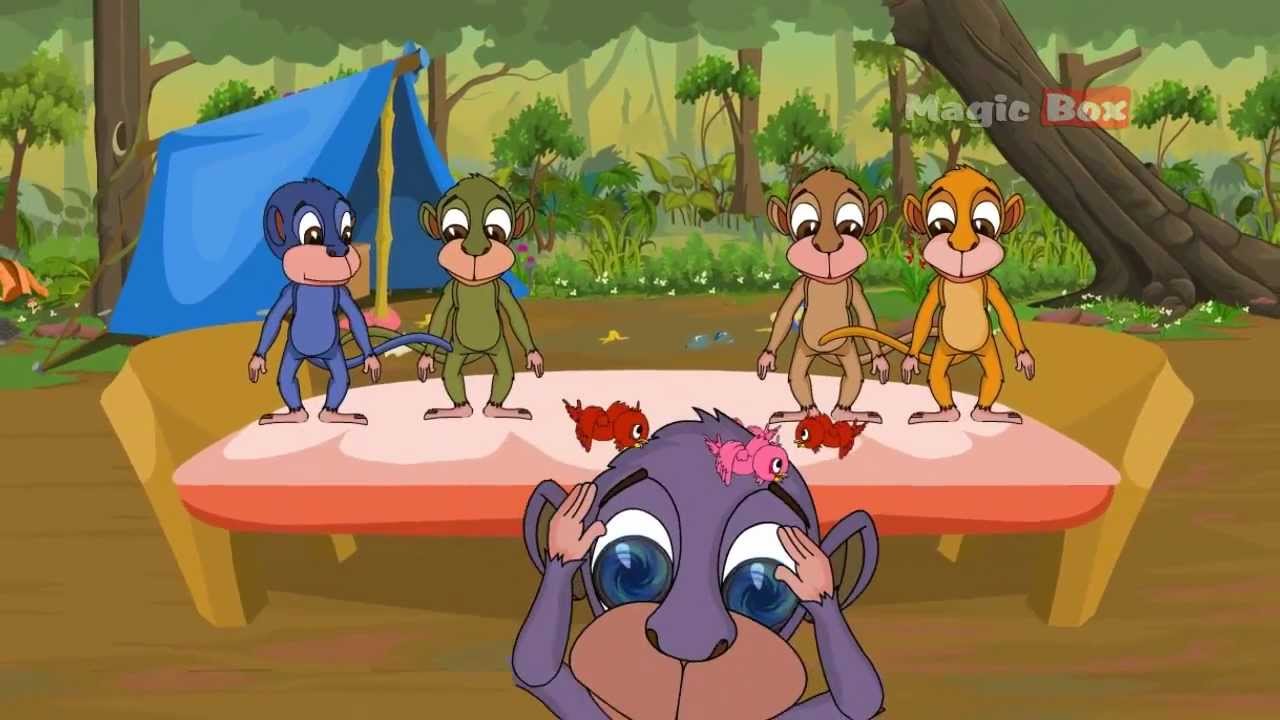 Five Little Monkeys Jumping On The Bed - English Nursery Rhymes - Animated Rhymes For Kids