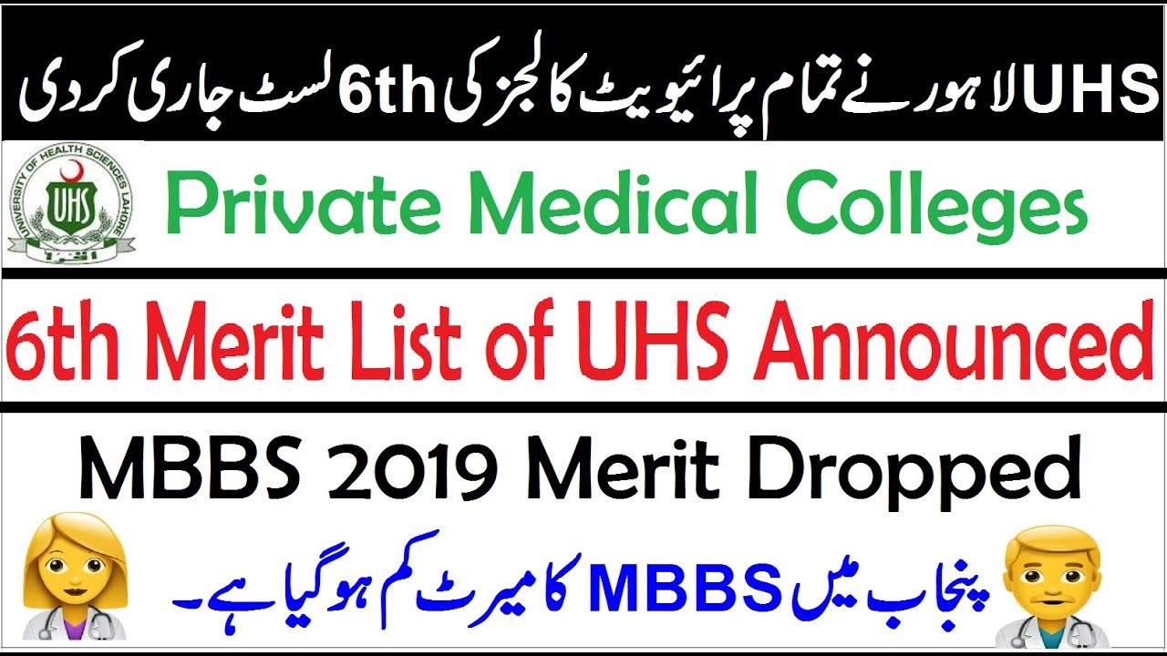 6th Merit List of UHS Private Medical Colleges Announced !! MBBS 2019 by UHS