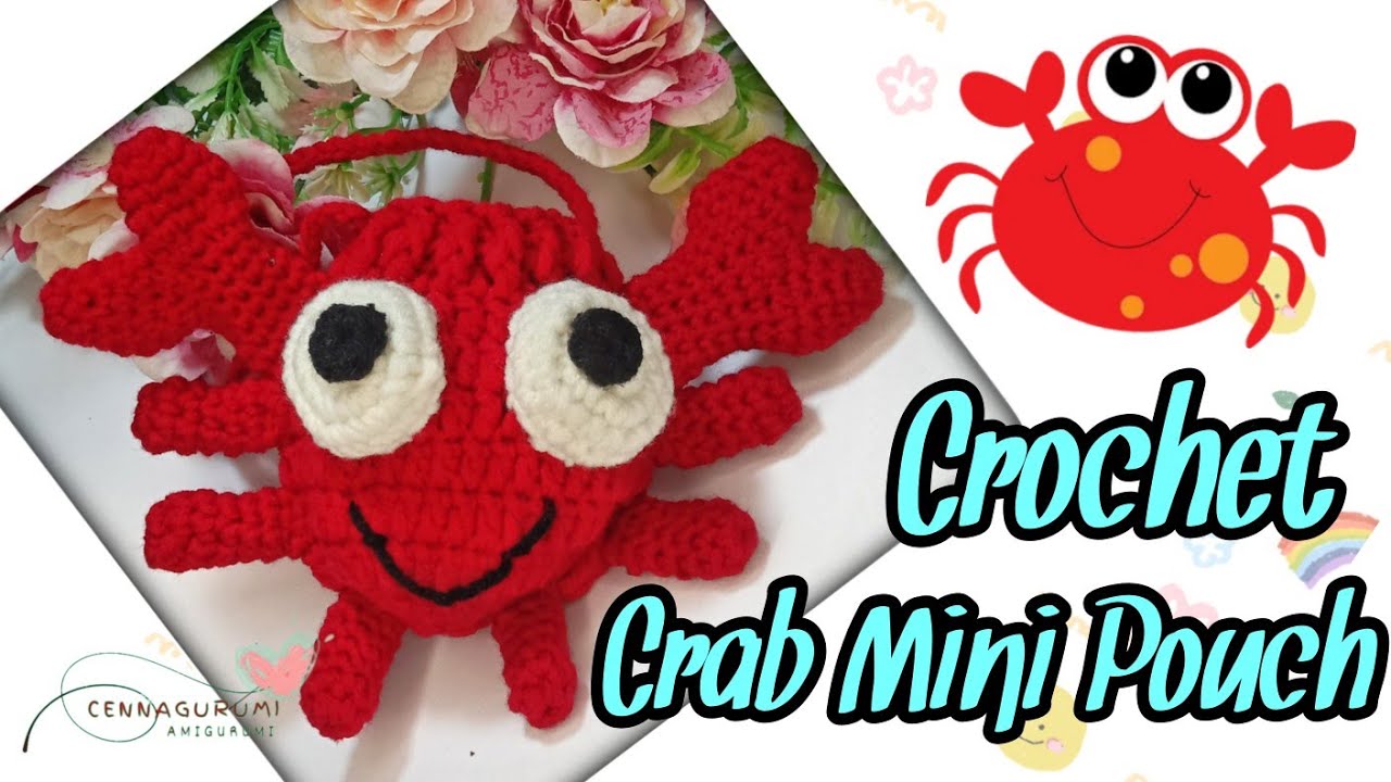 Crochet Drawstring Pouch Bag 🦀 Crochet Mini Pouch For Beginners 🦀 Crochet Crab Mini Pouch