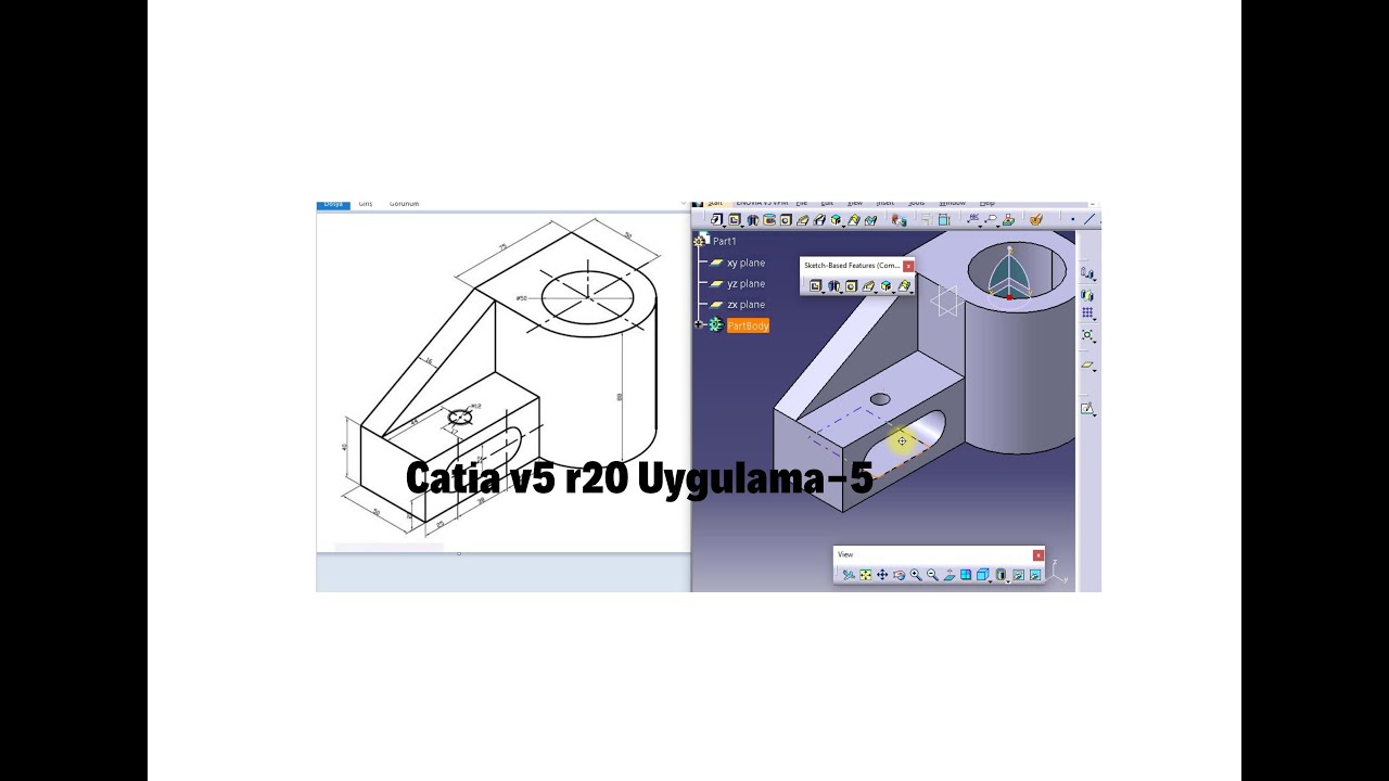 Catia v5 r20 Eğitim videoları Türkçe 3D Örnek Çizimler Uygulama-5 Hole, Threaded, Elongated hole