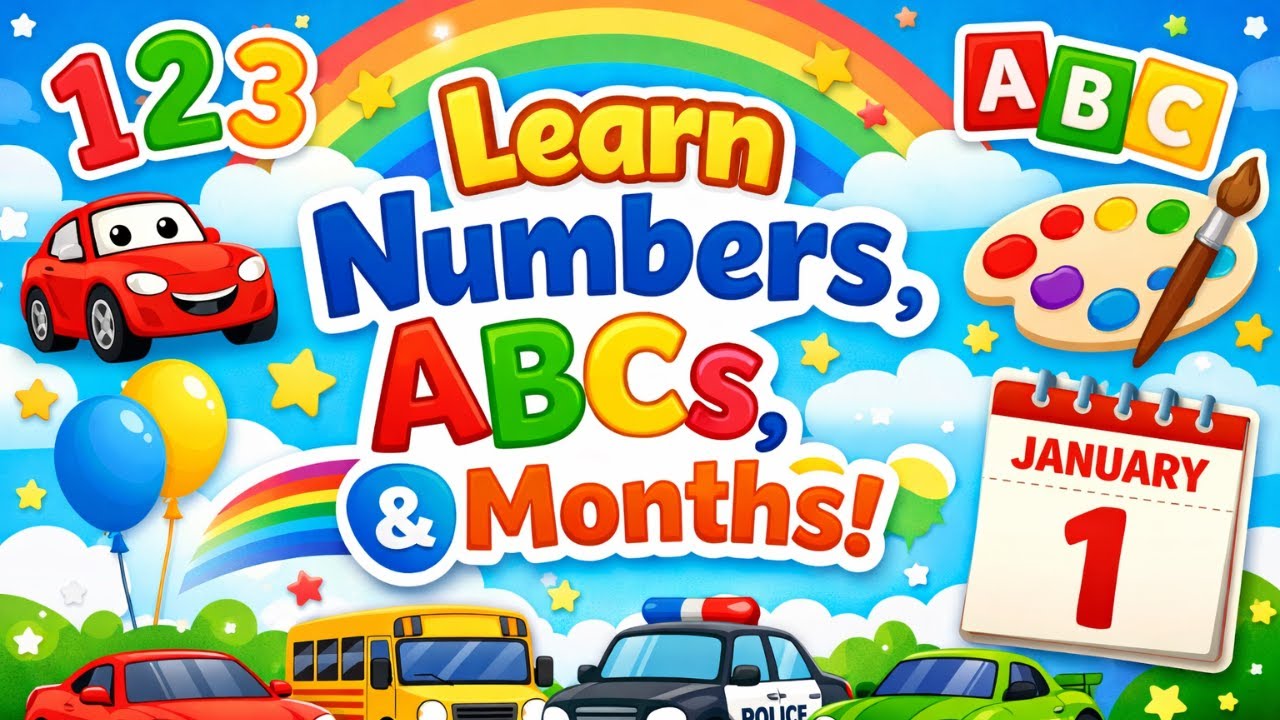 Learn Numbers, ABCs, Colours, Cars & Months of the Year | Fun Educational Video for Kids