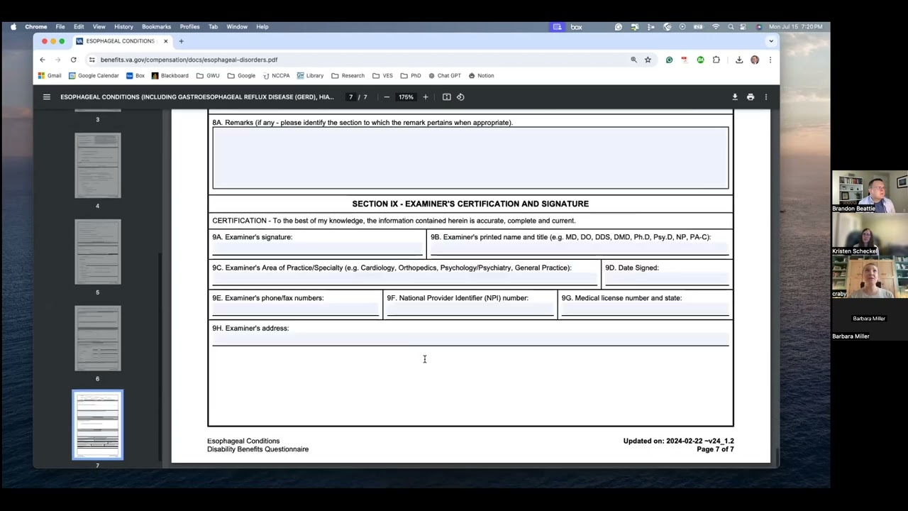 Example Esophageal Disability Benefit Questionnaire