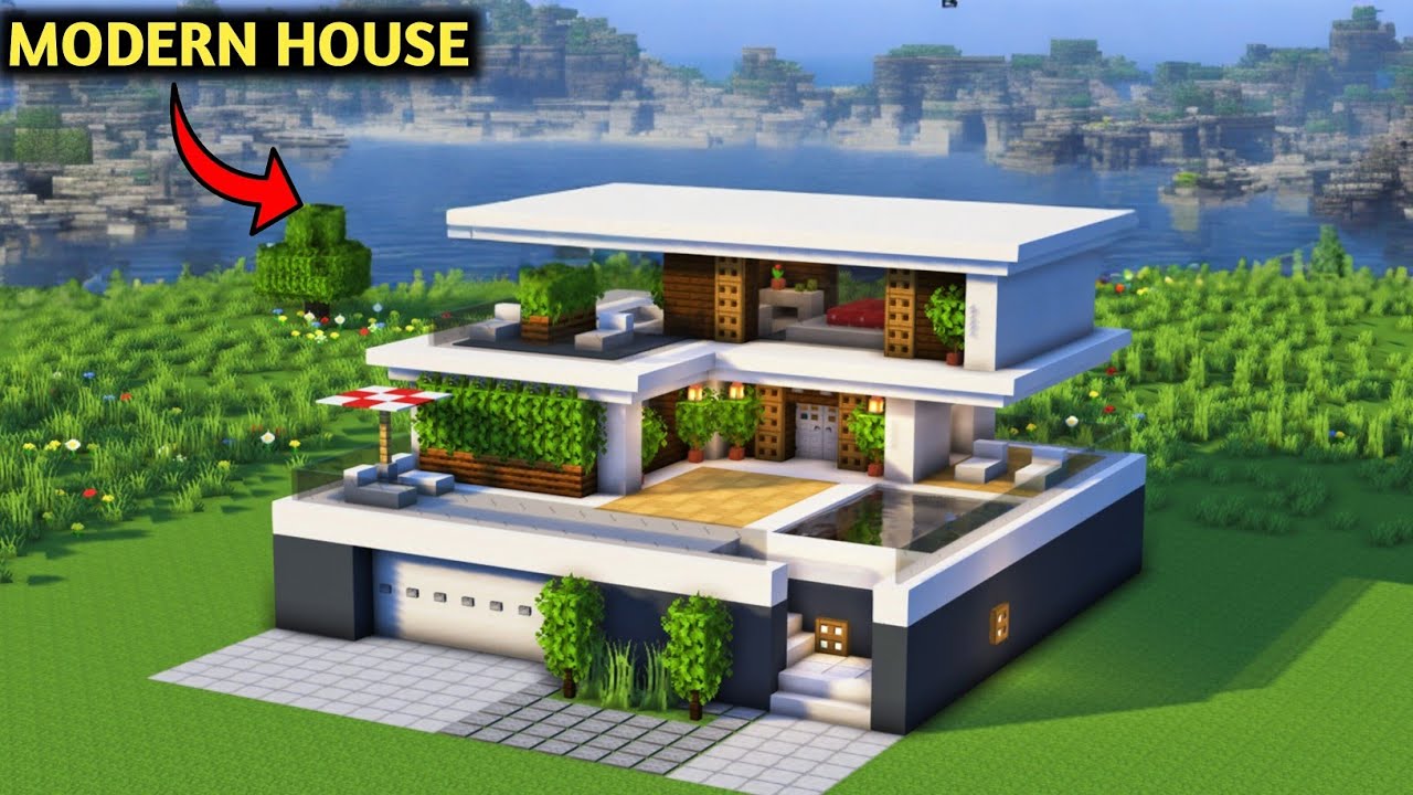 Easy small modern house || How to build modern house #minecraft