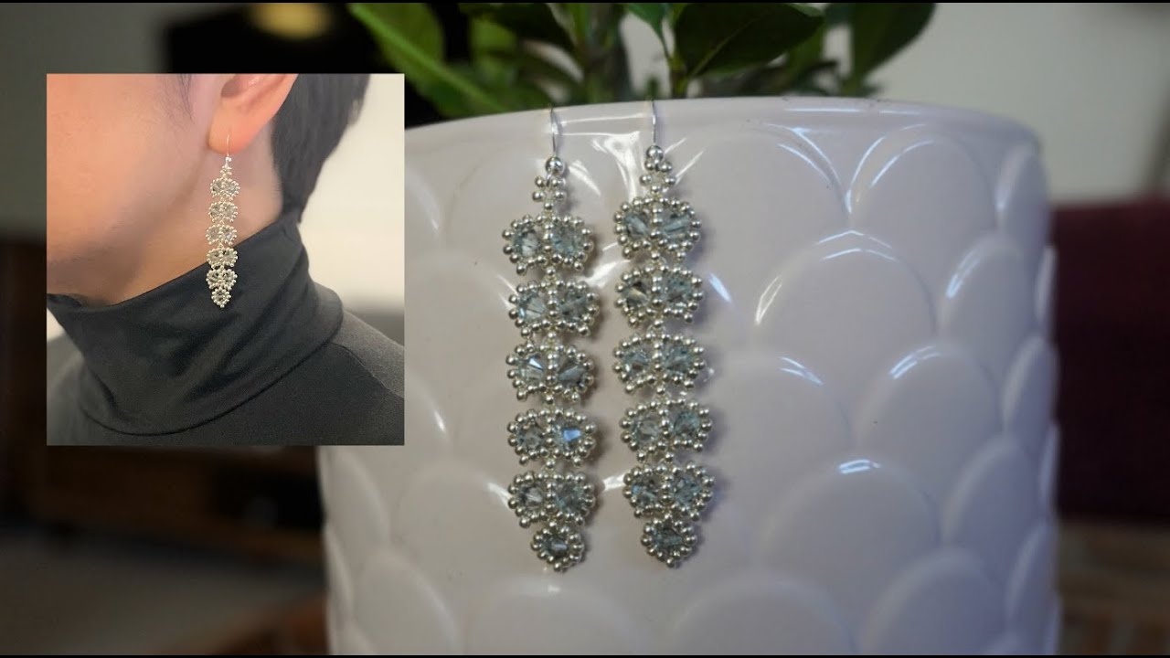 How to Make Beaded Jewelry / Easy Leafy Vine Drop Earrings Design / Swarovski Beads / Left-Handed