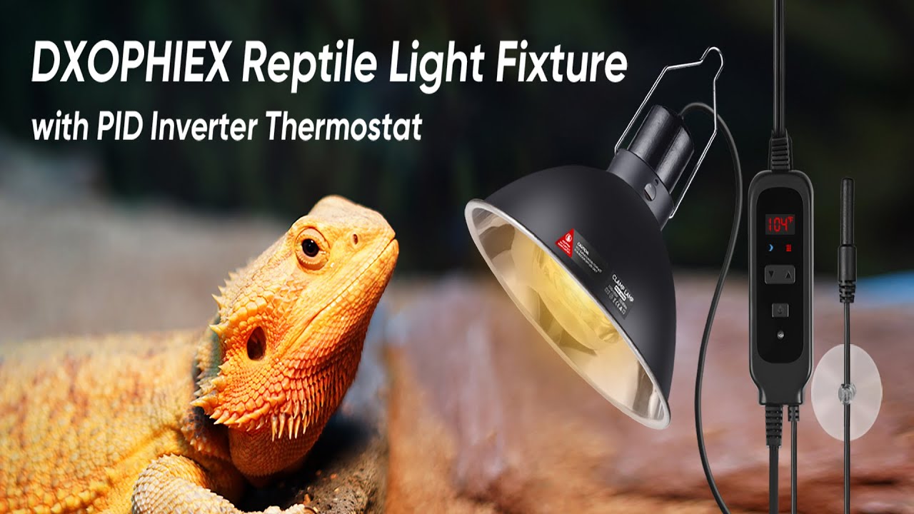 8.5 inch Reptile Heat Lamp with Dimming Thermostat, Deep Dome Reptile Lamp Fixture Max 150W