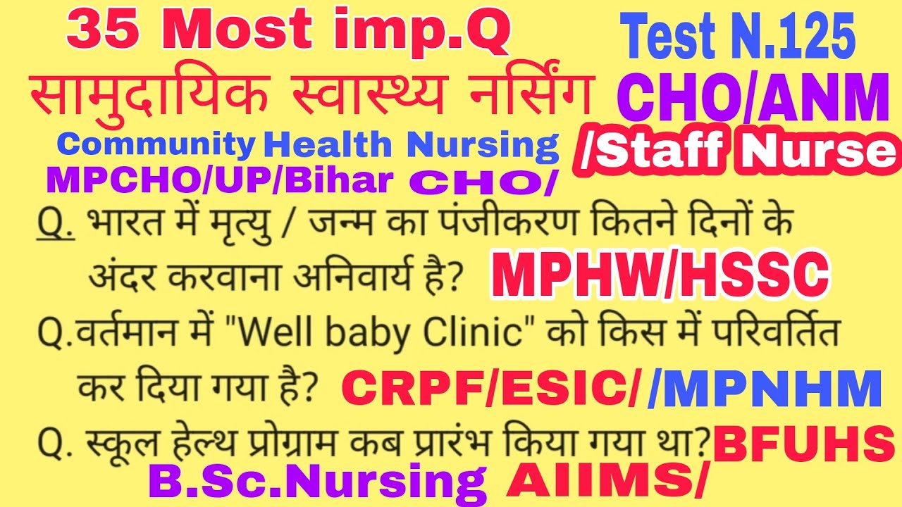 Community health Nursing most important Questions Answers समुदायिक स्वास्थ्य नर्सिंग Question Answer