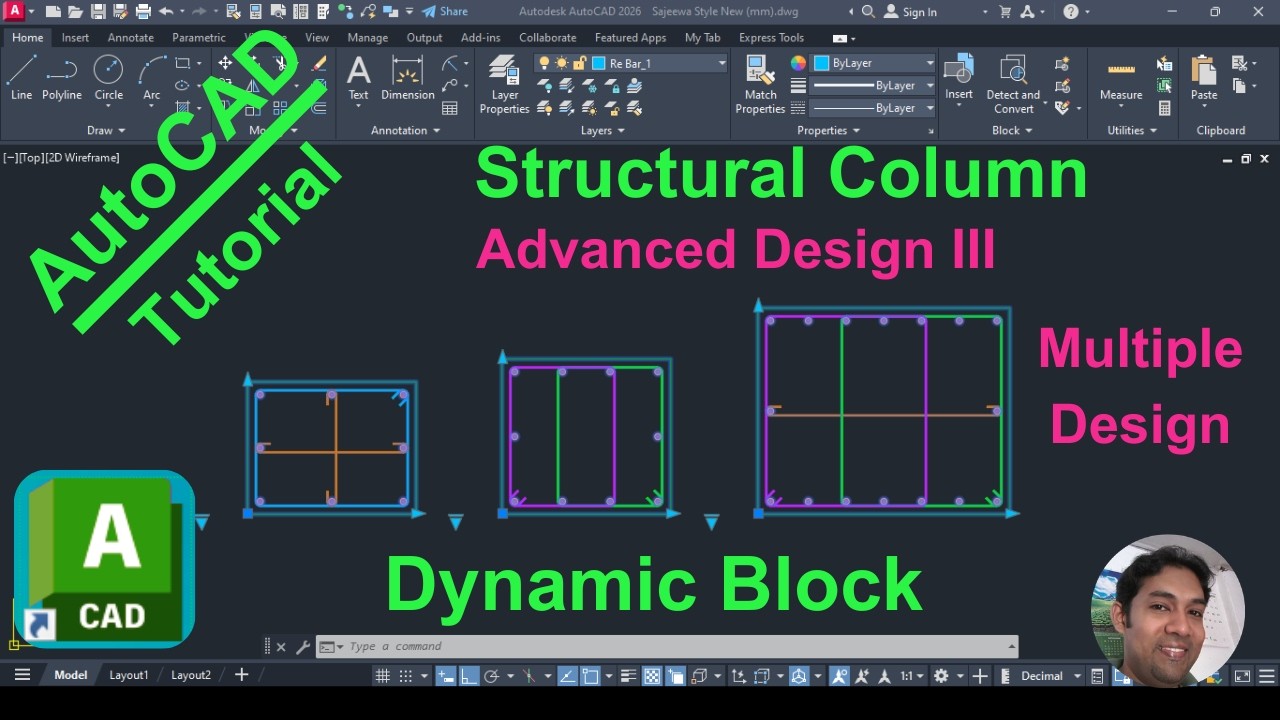AutoCAD Dynamic Block| Structural Column Multiple Design - Advanced