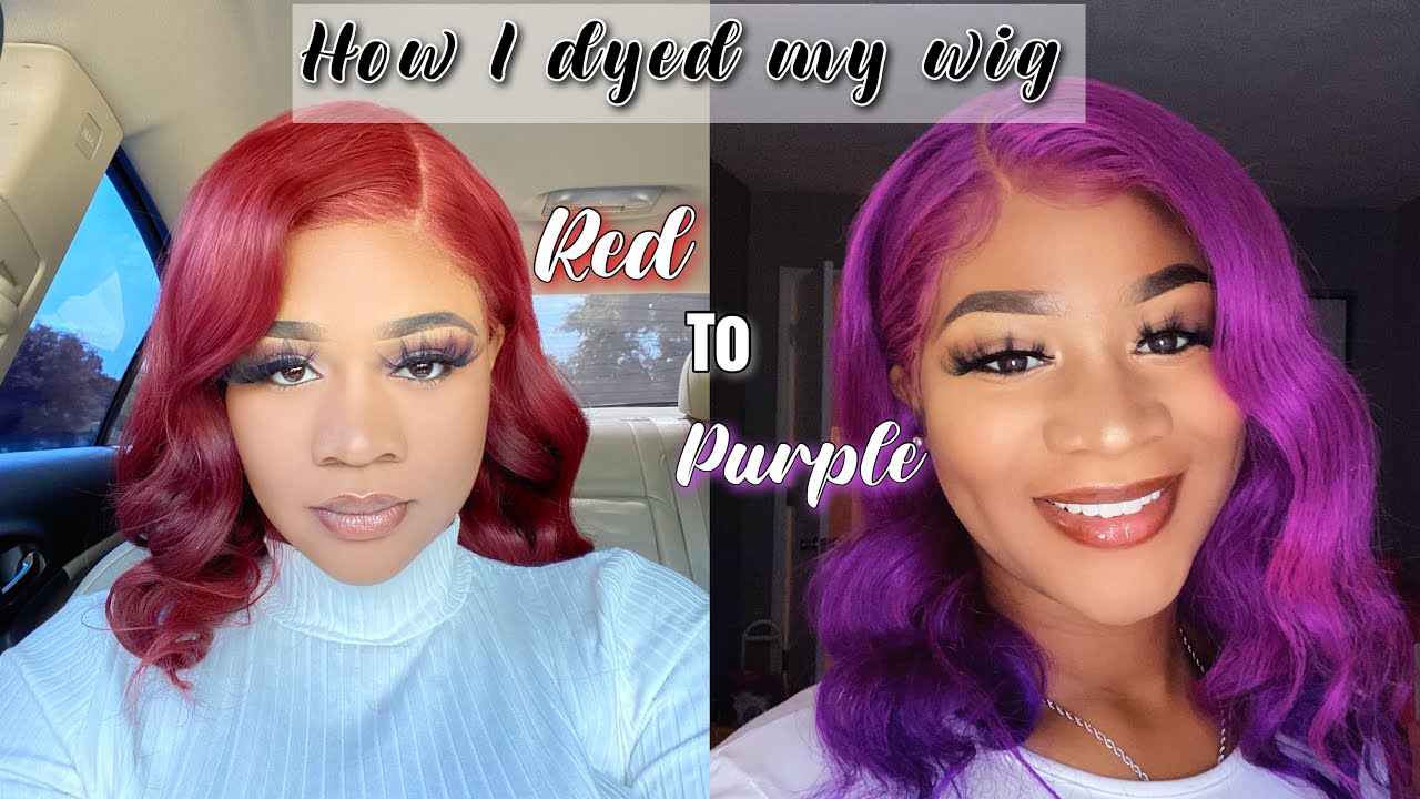 THIS TRANSFORMATION 😍 | REMOVING RED HAIR DYE | DYING MY WIG PURPLE  WATER COLOR METHOD