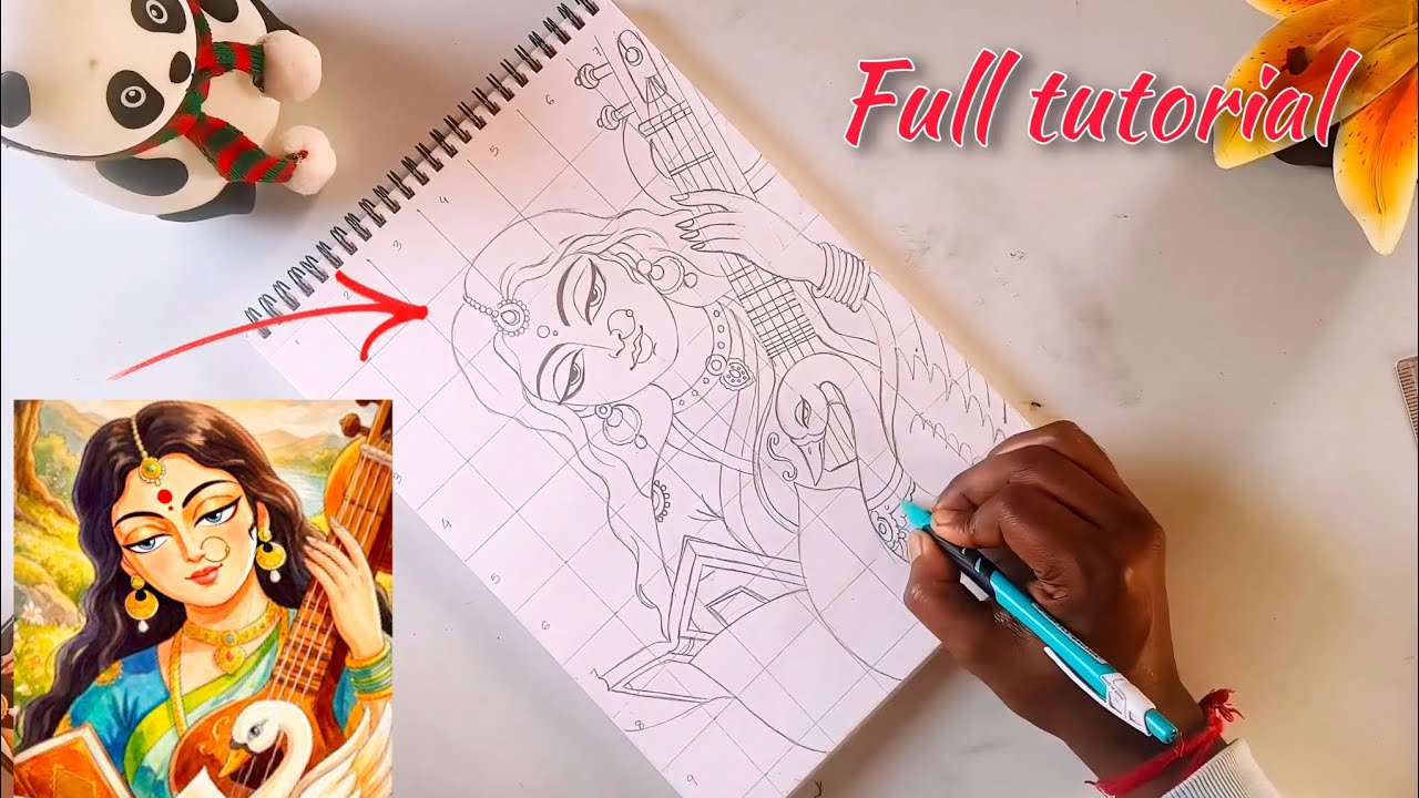 How To Draw Ma Saraswati Step By Step | Saraswati Mata Drawing | Basant Panchami Drawing 