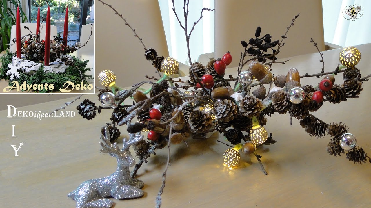 DIY Weihnachtsdeko/ Adventskranz/ gesteck selber machen mit Blätter + Reisig I DekoideenLand