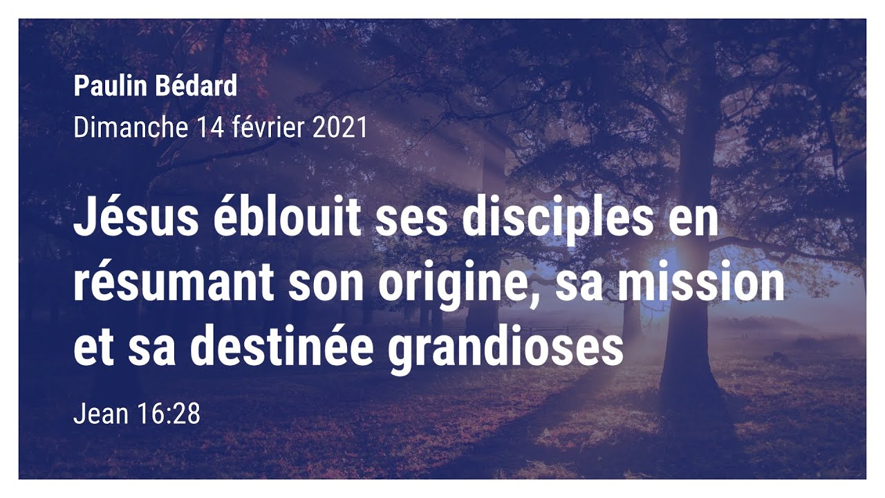Jésus éblouit ses disciples en résumant son origine, sa mission et sa destinée - Jean 16:28