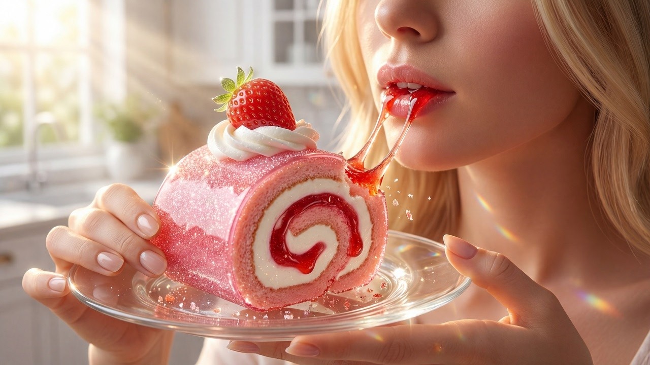 I Made a Strawberry Swiss Roll Entirely Out of Glass🍓🤯 ASMR