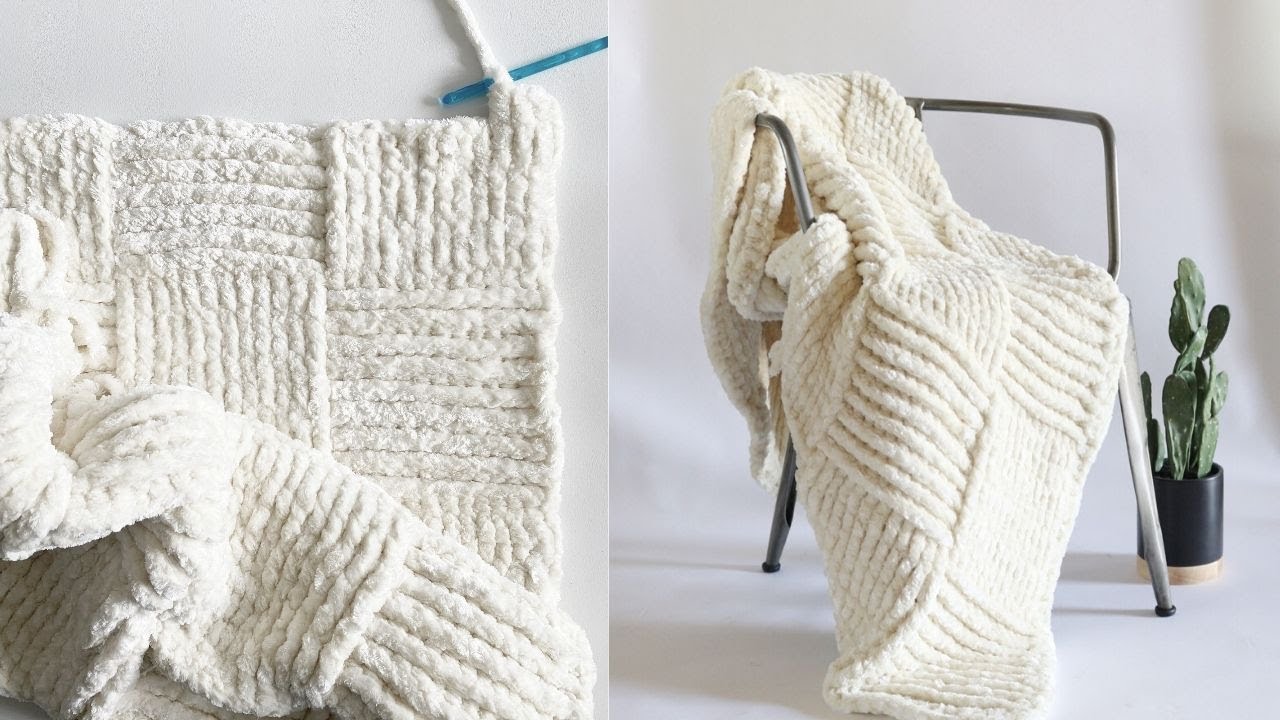 Crochet Basketweave Velvet Plus Throw
